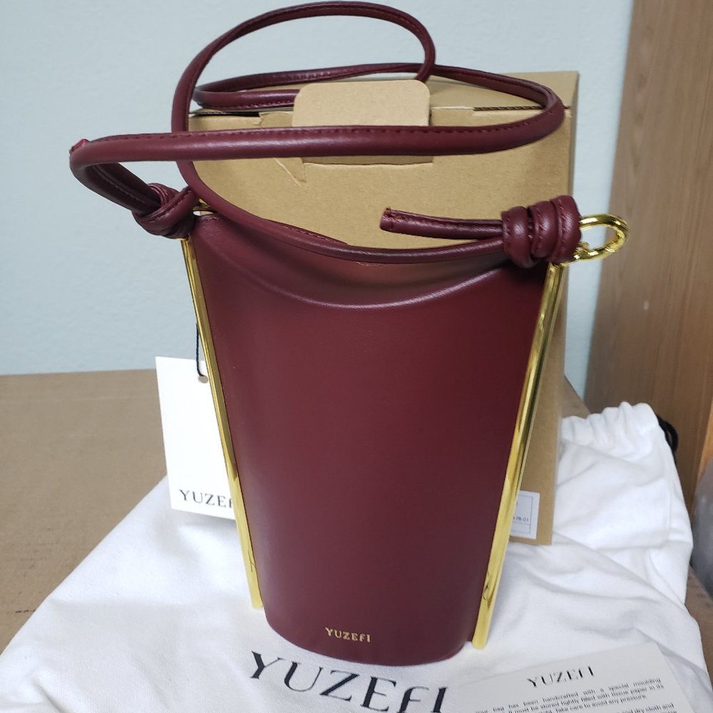 Last Call NWT In Box Yuzefi Pitta Shoulder Bucket Bag Deep Burgundy